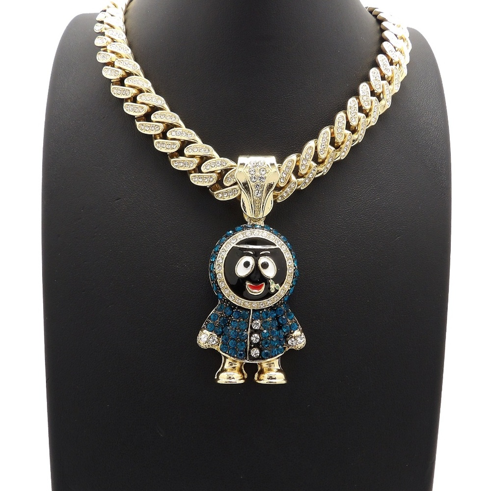 Eskimo Pendant & 12mm 18" Full Iced Out Chain